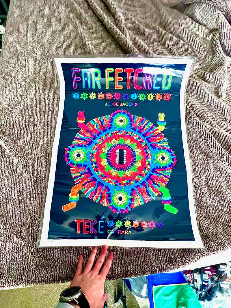 A colorloaded poster by Jesse Jacobs that says 'FAR FETCHED'.