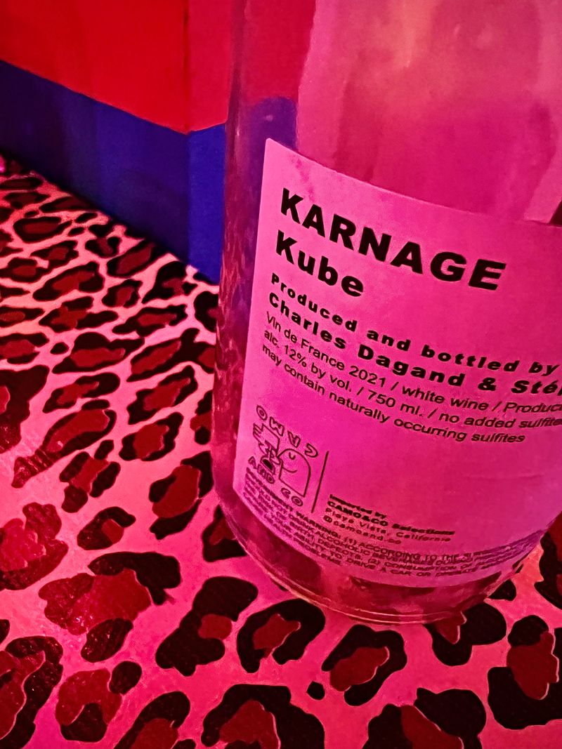 A bottle of wine named Karnage Kube.