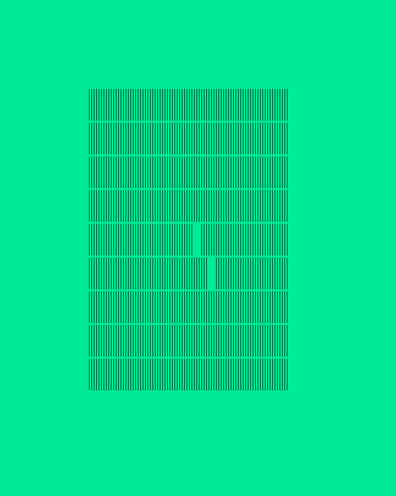 A grid of thin vertical lines with a unique fingerprint identified by empty grid coordinates; energetic green background.